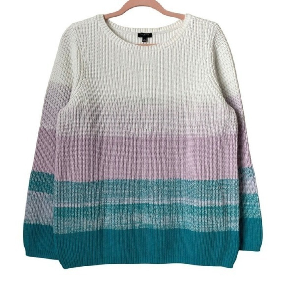 Talbots Sweater Womens 1X Ombre Striped Crew Neck Cotton Acrylic Chunky Knit‎
